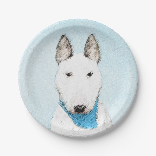 Bull Terrier Painting - Niedliche Original Dog Art Pappteller (Vorderseite)