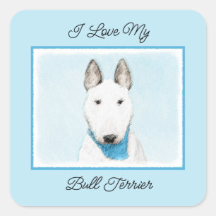 Bull Terrier Painting - Niedliche Original Dog Art Quadratischer Aufkleber