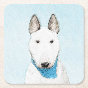 Bull Terrier Painting - Niedliche Original Dog Art Rechteckiger Pappuntersetzer