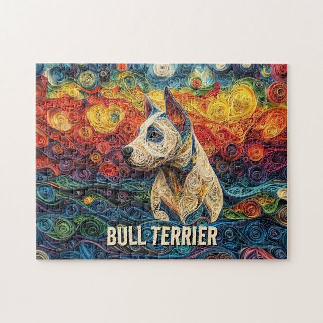 Bull Terrier Paper Quilling Art Dog Portrait (Horizontal)