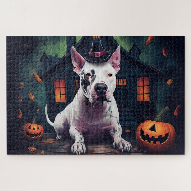 Bull Terrier Pumpkins Halloween Beängstigend (Horizontal)