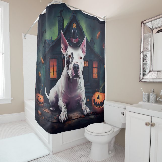 Bull Terrier Pumpkins Halloween Beängstigend Duschvorhang (Beispiel)