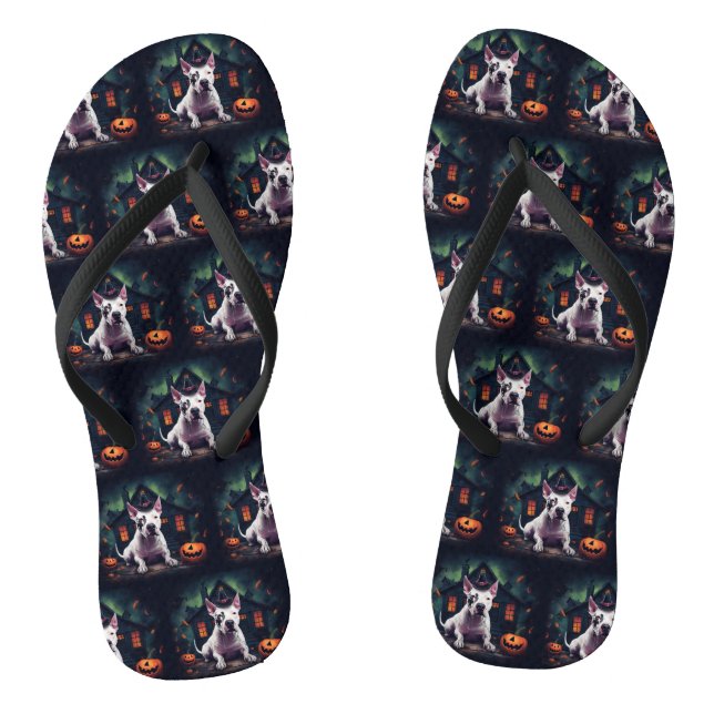 Bull Terrier Pumpkins Halloween Beängstigend Flip Flops (Fußbett)