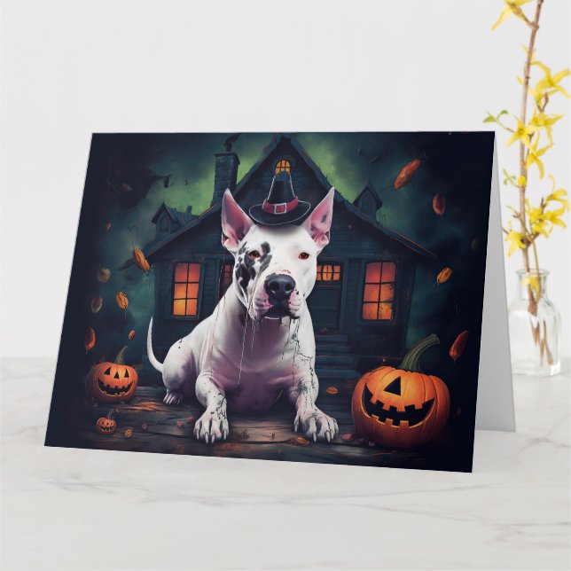 Bull Terrier Pumpkins Halloween Beängstigend Karte (Gelbe Blume)