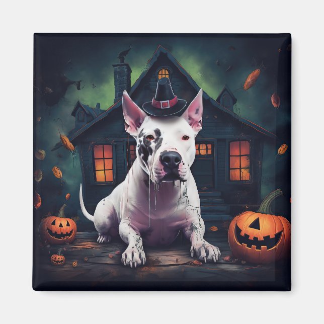 Bull Terrier Pumpkins Halloween Beängstigend Magnet (Vorne)