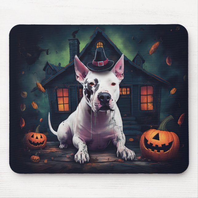 Bull Terrier Pumpkins Halloween Beängstigend Mousepad (Vorne)