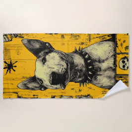 Bull Terrier Punk Portrait with Grunge Yellow Back Strandtuch