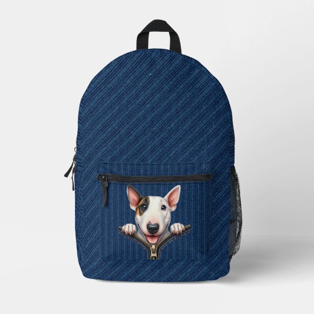 Bull Terrier Puppy Denim Cloth Bedruckter Rucksack (Vorderseite)