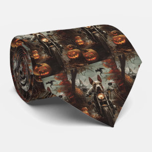 Bull Terrier Riding Motorrad Halloween Beängstigen Krawatte