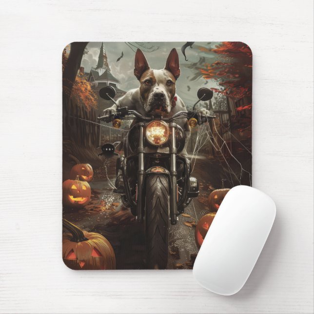 Bull Terrier Riding Motorrad Halloween Beängstigen Mousepad (Mit Mouse)