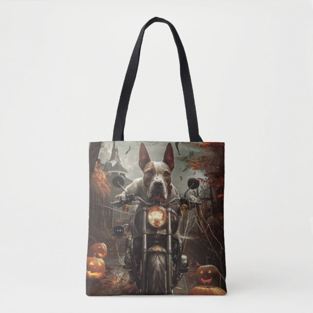 Bull Terrier Riding Motorrad Halloween Beängstigen Tasche (Vorderseite)