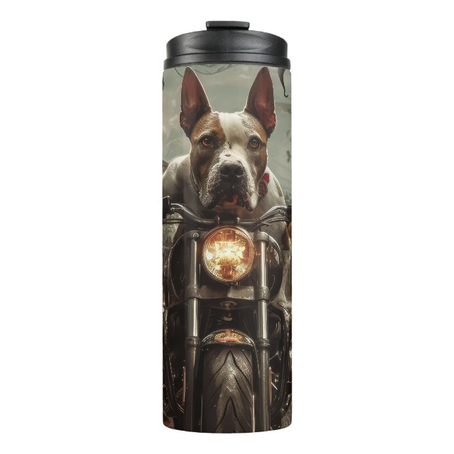 Bull Terrier Riding Motorrad Halloween Beängstigen Thermosbecher (Vorderseite)