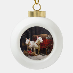 Bull Terrier Schnee Schlitten Weihnachtsdekoration Keramik Kugel-Ornament