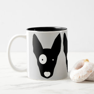 BULL TERRIER: SCHWARZE UND WEISSE GRAFIKBILDUNG ZWEIFARBIGE TASSE