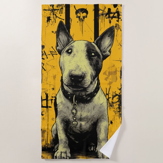 Bull Terrier Skull Grunge Art Strandtuch (Vorderseite)