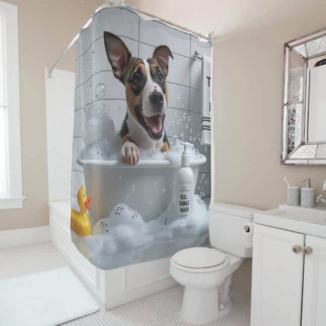 Bull Terrier Sloppy Sleepy Niedlich Funny Duschvorhang (Beispiel)