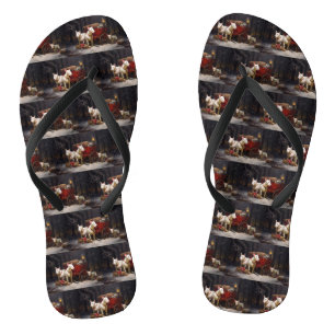 Bull Terrier Snowy Sleigh Weihnachtsdekor Flip Flops