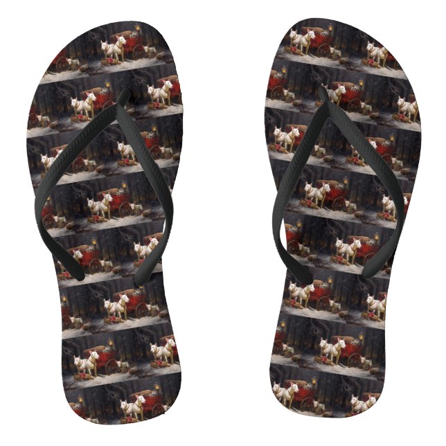 Bull Terrier Snowy Sleigh Weihnachtsdekor Flip Flops (Fußbett)
