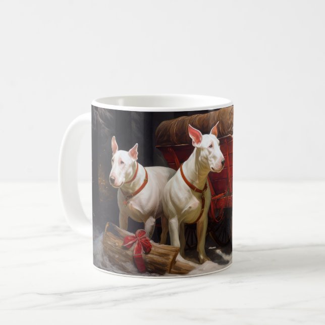 Bull Terrier Snowy Sleigh Weihnachtsdekor Kaffeetasse (Vorderseite Links)