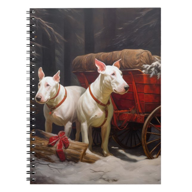 Bull Terrier Snowy Sleigh Weihnachtsdekor Notizblock (Vorderseite)