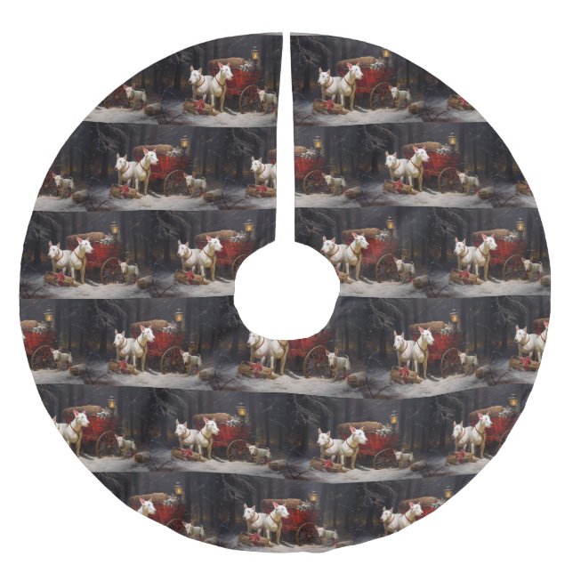 Bull Terrier Snowy Sleigh Weihnachtsdekor Polyester Weihnachtsbaumdecke (Vorderseite)