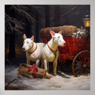 Bull Terrier Snowy Sleigh Weihnachtsdekor Poster