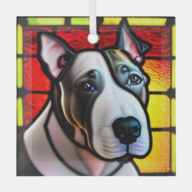 Bull Terrier "Stached Glass" Ornament Aus Glas (Vorderseite)