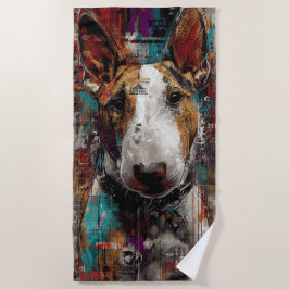 Bull Terrier Stadtporträt Kunstwerk Strandtuch