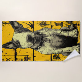 Bull Terrier Street Art – Yellow Grunge Dog Design Strandtuch