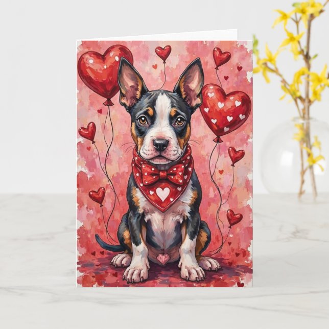 Bull Terrier Valentine’s Day Dog with Hearts Red Karte (Gelbe Blume)
