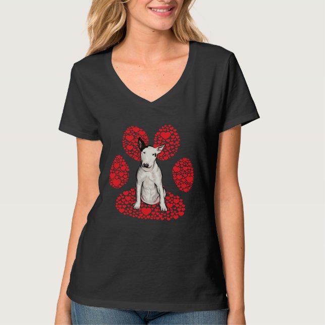 Bull Terrier Valentines Day Dog Love Paw T-Shirt (Vorderseite)