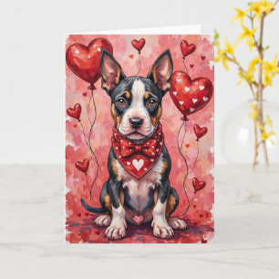Bull Terrier Valentinstag Hund mit Herzen Rot Karte