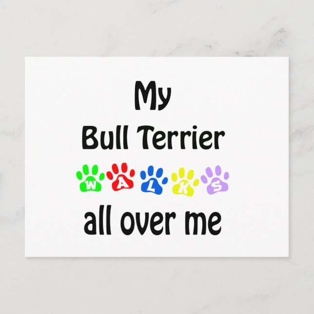 Bull Terrier Walks Design Postkarte (Vorderseite)