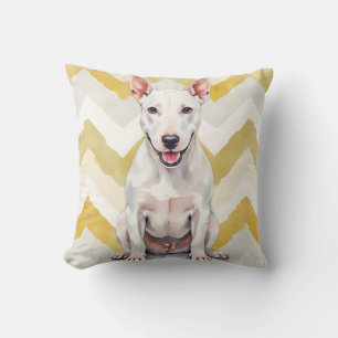 Bull Terrier Wasserfarben-Zickzack-Muster-Kunst Kissen