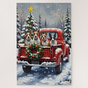 Bull Terrier Weihnachten Rotes Lastwagen Ferien