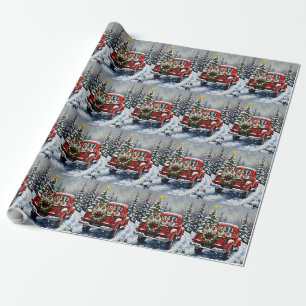 Bull Terrier Weihnachten Rotes Lastwagen Ferien Geschenkpapier