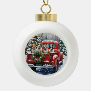 Bull Terrier Weihnachten Rotes Lastwagen Ferien Keramik Kugel-Ornament