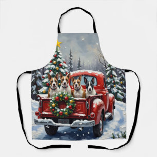 Bull Terrier Weihnachten Rotes Lastwagen Ferien Schürze
