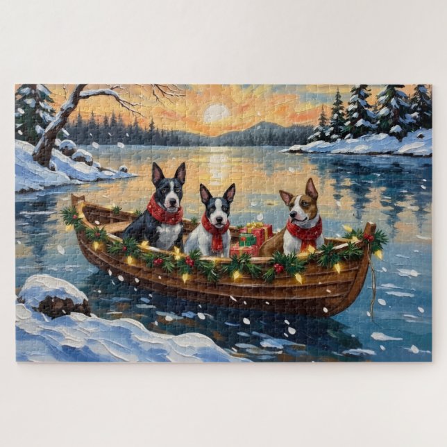 Bull Terrier Weihnachtsboot Urlaub (Horizontal)
