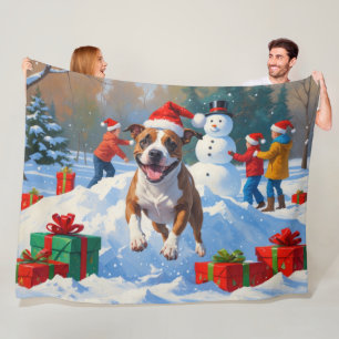 Bull Terrier Weihnachtsfest Schnee Szene Fleecedecke