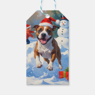 Bull Terrier Weihnachtsfest Schnee Szene Geschenkanhänger
