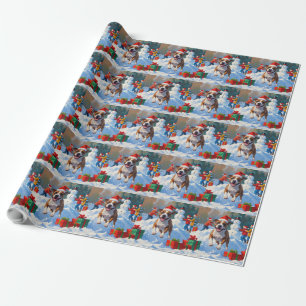Bull Terrier Weihnachtsfest Schnee Szene Geschenkpapier