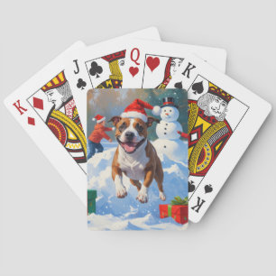 Bull Terrier Weihnachtsfest Schnee Szene Spielkarten