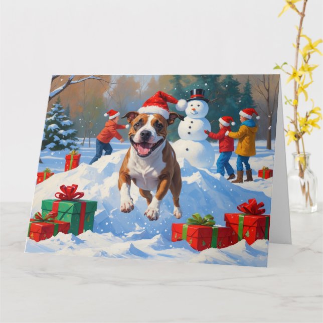 Bull Terrier Weihnachtsfest Schneeszene Karte (Gelbe Blume)