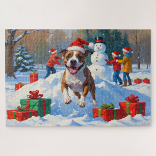 Bull Terrier Weihnachtsfestliche Schneeszene