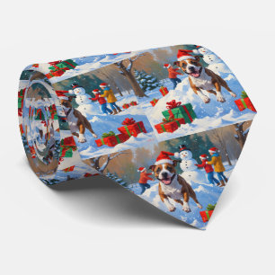 Bull Terrier Weihnachtsfestliche Schneeszene Krawatte