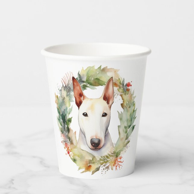 Bull Terrier Weihnachtsmann Pappbecher (Vorderseite)