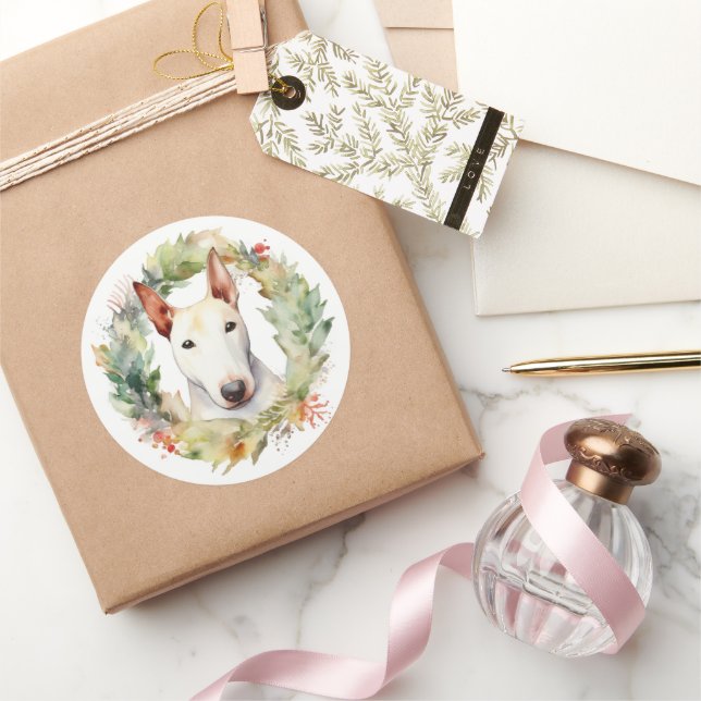 Bull Terrier Weihnachtsmann Runder Aufkleber (Schenken)