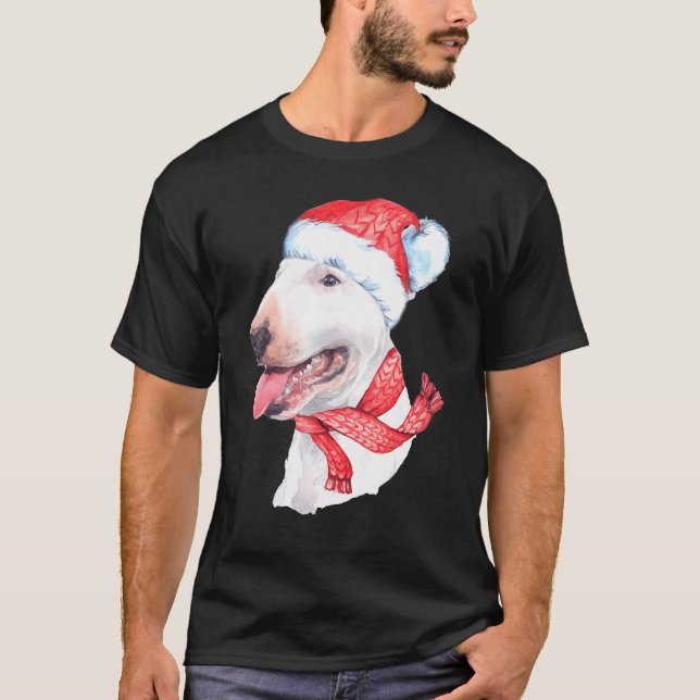 Bull Terrier Weihnachtsmannmütze Red Scarf Niedlic T-Shirt (Vorderseite)