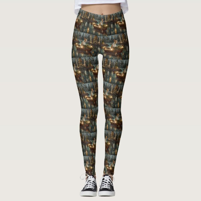 Bull Terrier Weihnachtsreise Leggings (Vorderseite)